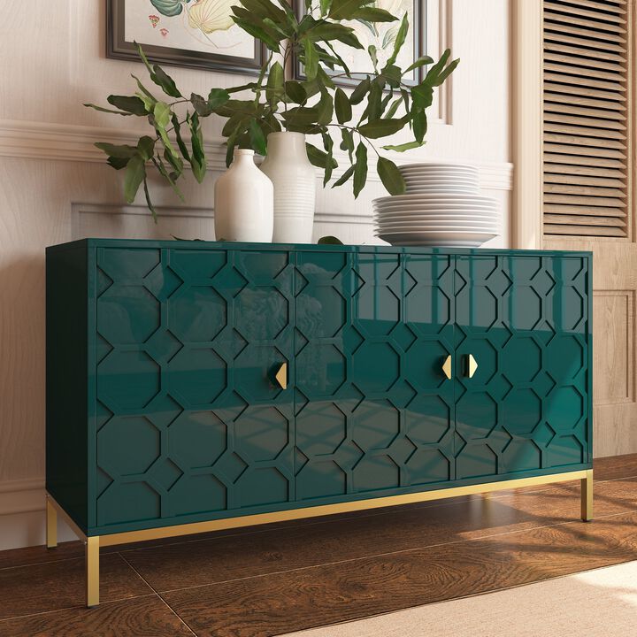MONDAWE Freestanding Storage Cabinet 3 Door Honeycomb Pattern Accent Cabinet