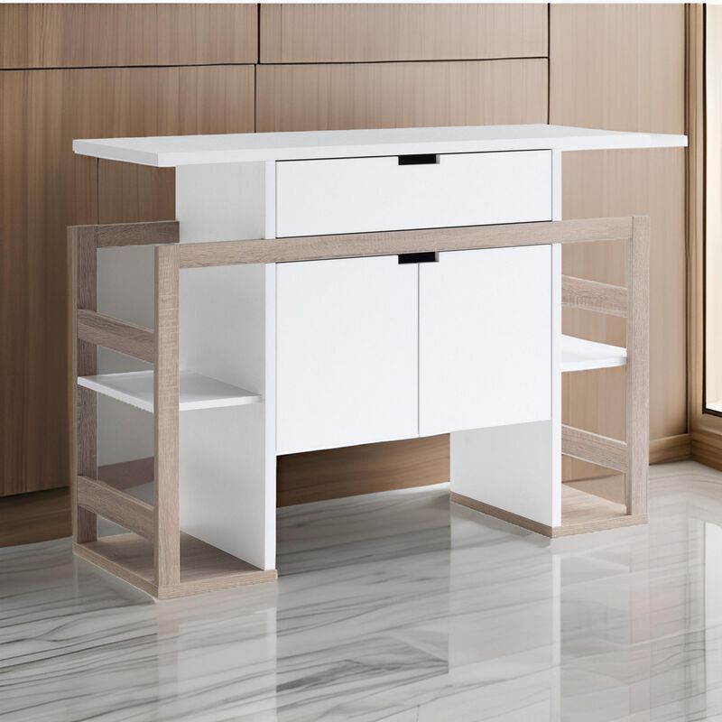 47 Inch Serving Cabinet Buffet Sideboard Console, 4 Shelves, White, Gray - Benzara