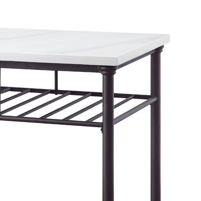 Kitchen Island with Artificial Marble Top and 2 Slatted Shelf, White-Benzara