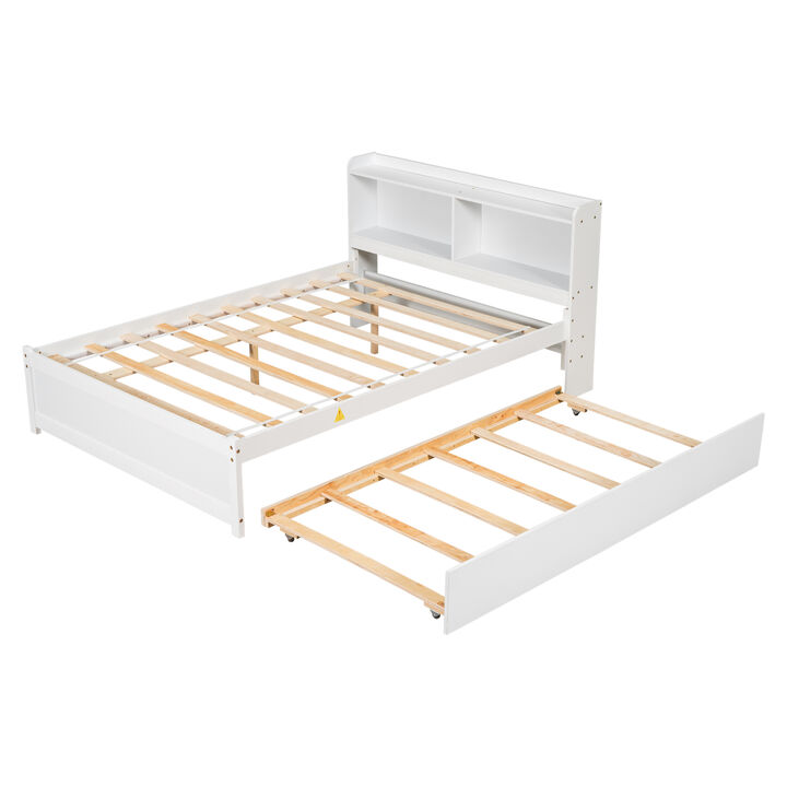Full Bed with Trundle,Bookcase,White