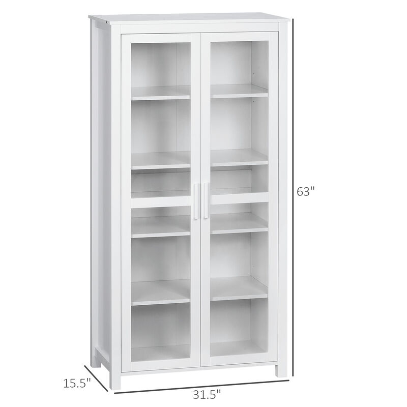 Modern Kitchen Pantry, 5-tier Storage Cabinet w/ Adjustable Shelves, White