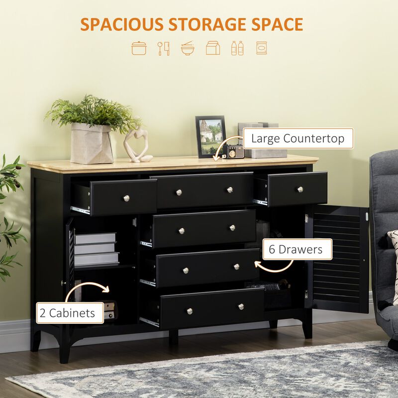 Black Kitchen Buffet: Modern Sideboard with Rubberwood Top