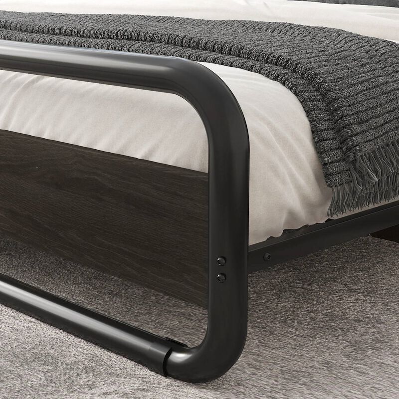 QuikFurn Full Heavy Duty Round Metal Frame Platform Bed with Black Wood Panel Headboard