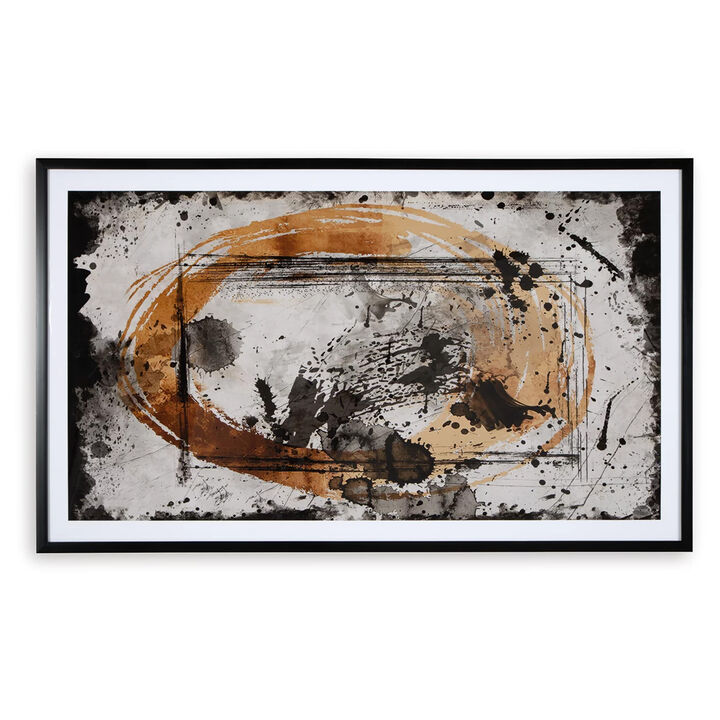 37 x 63 Inch Wall Art Decor, Framed Acrylic, Modern Abstract Black, Brown - Benzara