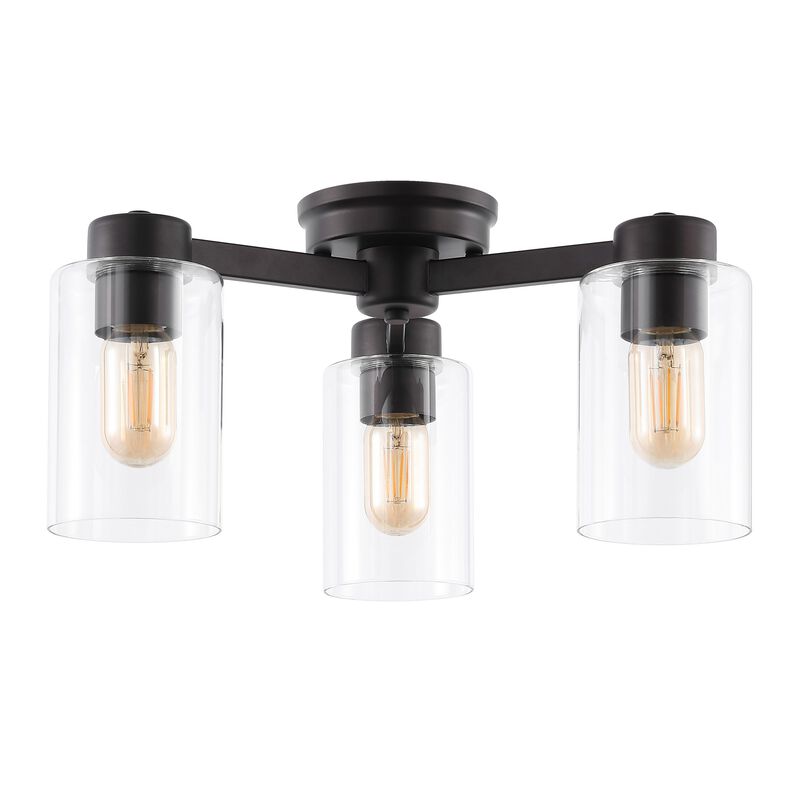 Orville 3-Light Farmhouse Industrial Iron Cylinder LED Semi Flush Mount