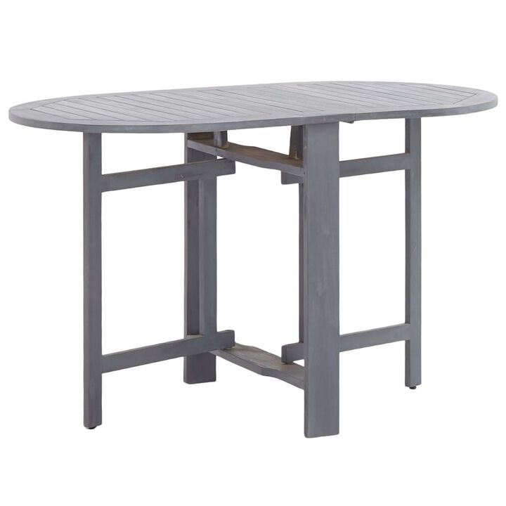 Oval Outdoor Dining Table, Foldable Design, 48 Inch, Gray Acacia Wood - Benzara
