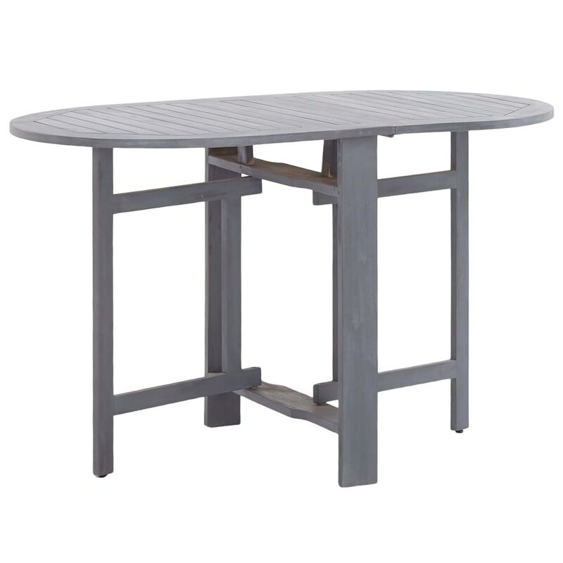 Oval Outdoor Dining Table, Foldable Design, 48 Inch, Gray Acacia Wood - Benzara