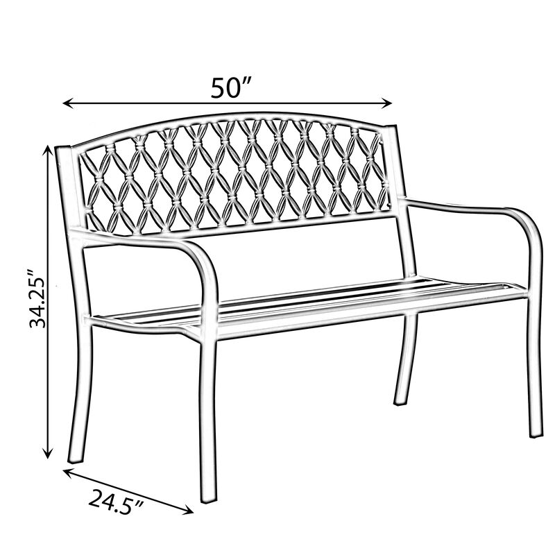 Gardenised Black Outdoor Garden Patio Steel Park Bench Lawn Decor with Cast Iron Back Seating bench, with Backrest and Armrest for Yard, Patio, Garden, Balcony, and Deck