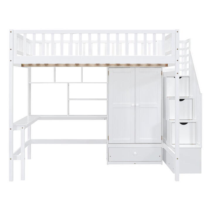 Merax Loft Bed with Desk and Wardrobe