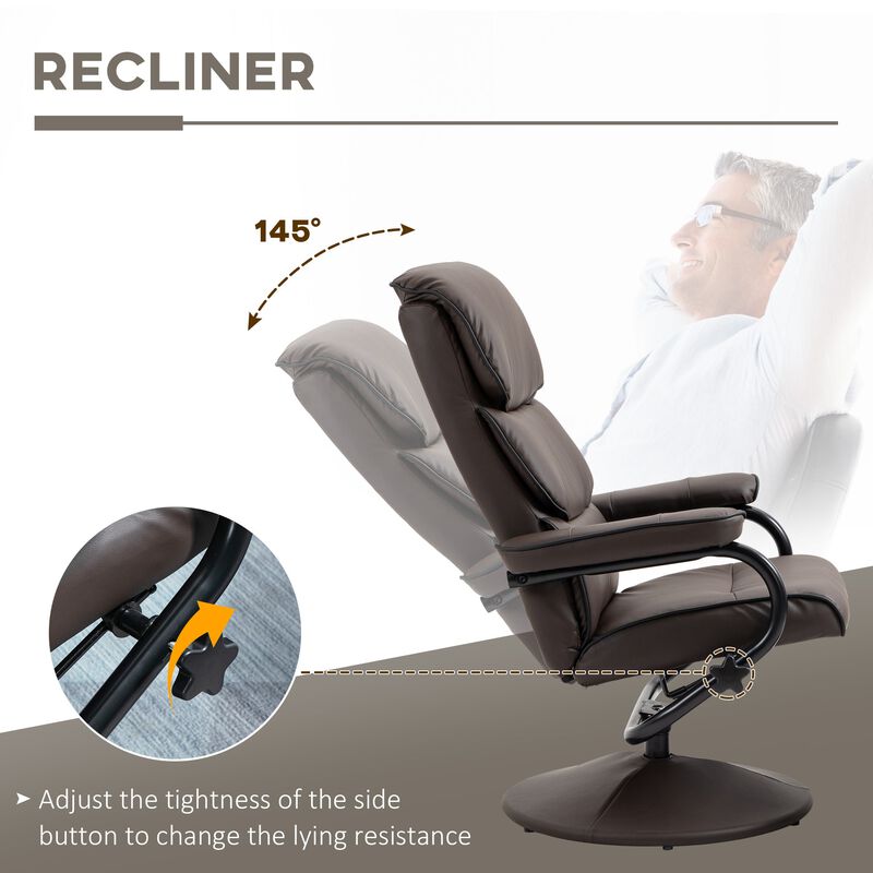 Brown Relaxation Set: Recliner Chair with Ottoman in PU Leather