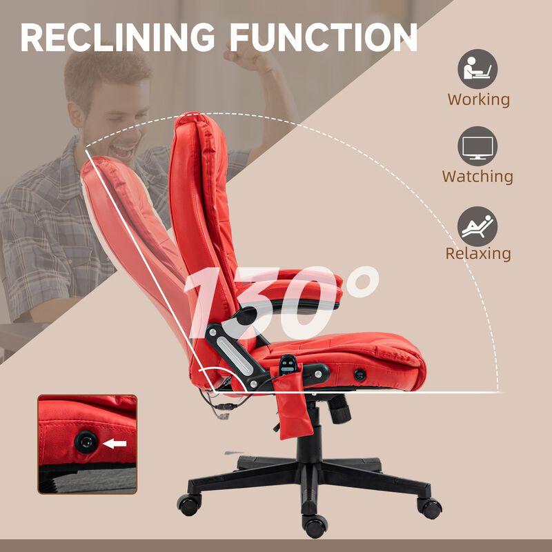 Red Heated Massage Office Chair: Reclining, 6 Vibration Points