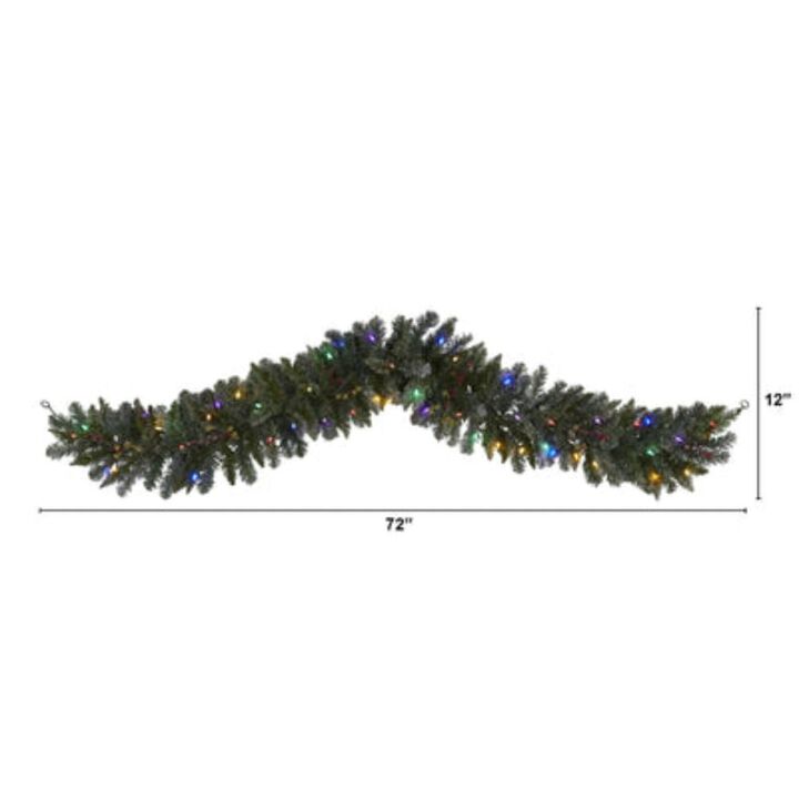 Hivvago 6' Flocked Artificial Christmas Garland with 50 Multicolored LED Lights and Berries