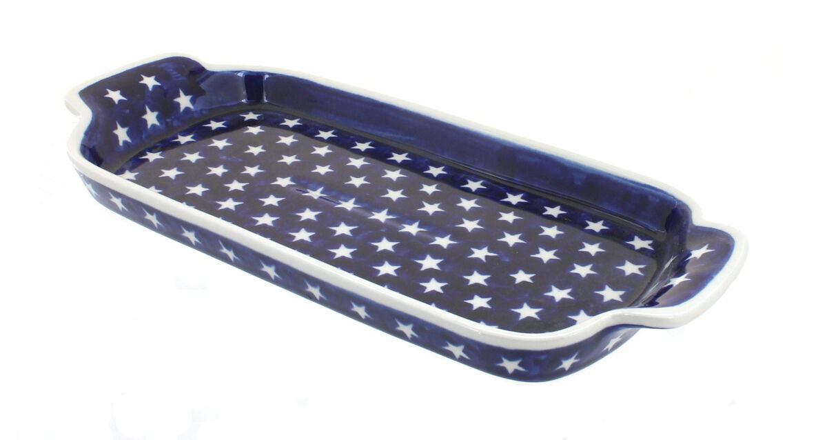 Blue Rose Polish Pottery Nature Bread Tray with Handles