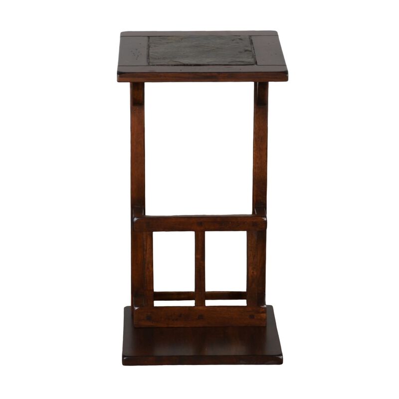 Jenne Sofa Side Table with Magazine Rack, 13 Inch Top, Dark Brown Wood - Benzara
