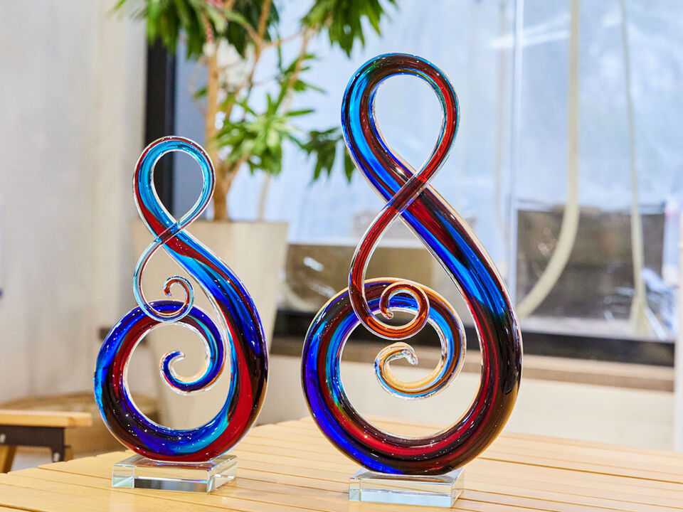 Hand Blown Treble Sommerso Art Glass Sculpture
