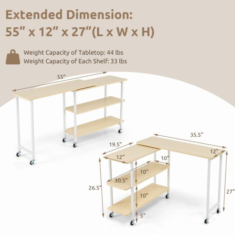 Hivvago 360Â° Rotating Sofa Side Table with 2-Tier Storage Shelves