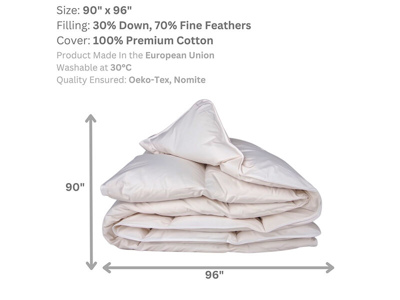 Woodek Luxury European Down and Feather UltraClean Lightweight Comforter, 100% Cotton, King size 90x96 Inches