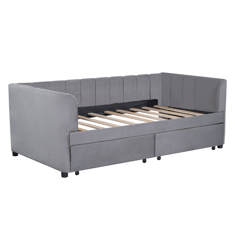 Merax Velvet Daybed with Backrest and 2 Drawers