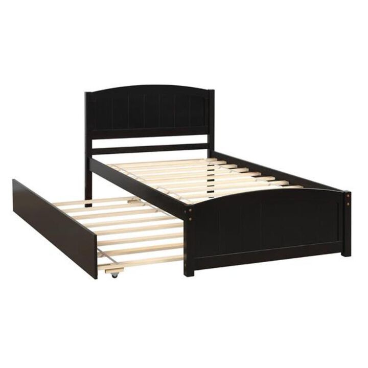 Platform Bed with Trundle Space-Saving Wooden Bed Frame for Kids, Teens & Adults