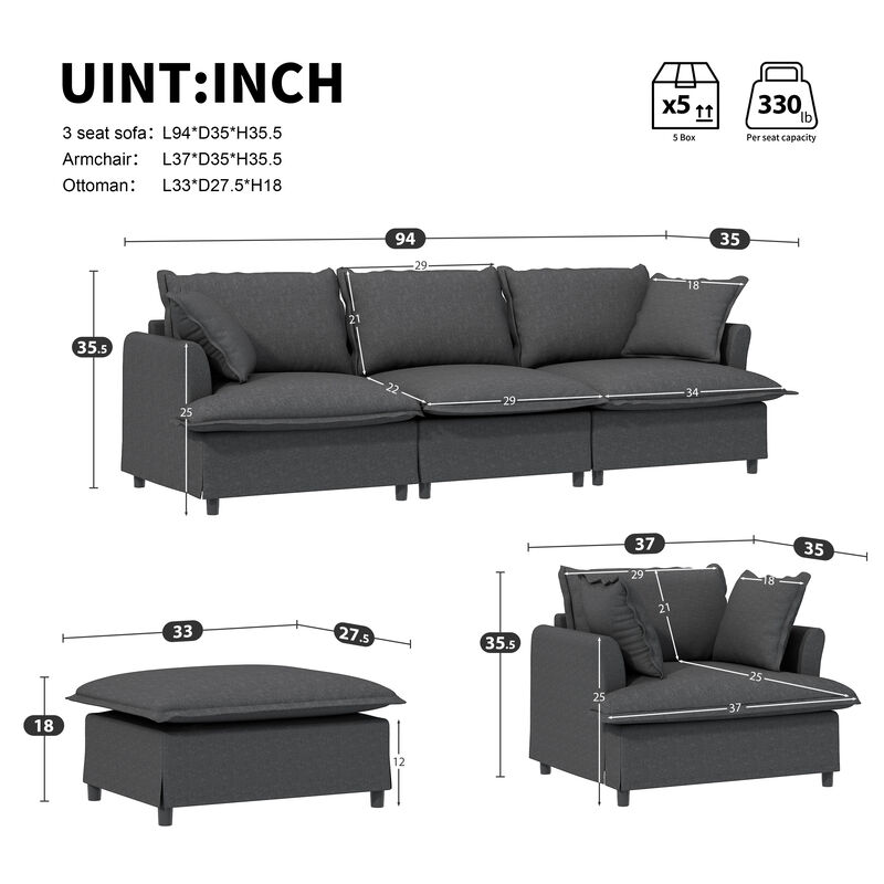 Merax Chenille Sectional Sofa Couch Indoor Furniture Set