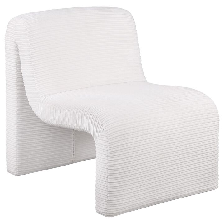 Adira Accent Chair, Modern Curved Armless Body, Ribbed Ivory Fabric - Benzara