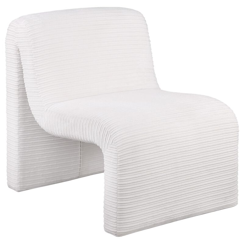 Adira Accent Chair, Modern Curved Armless Body, Ribbed Ivory Fabric - Benzara
