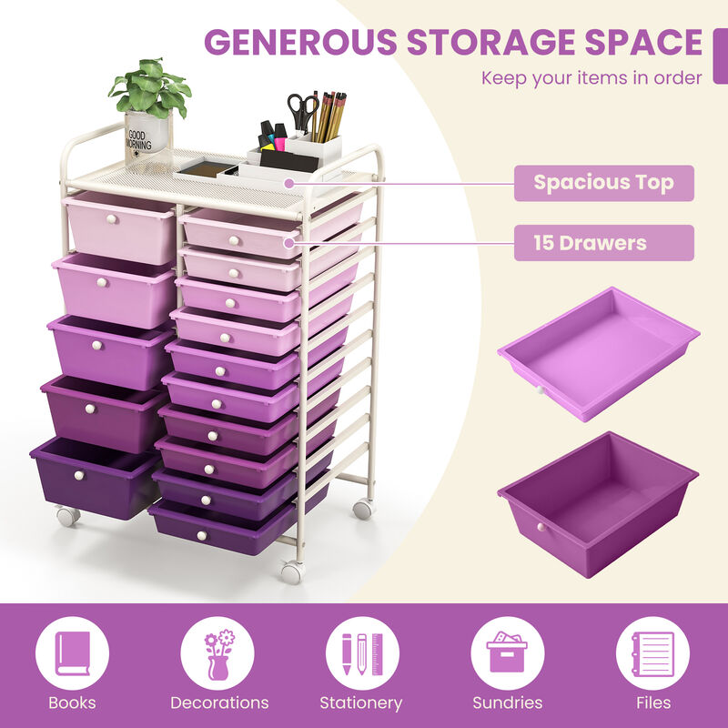 15-Drawer Rolling Utility Organizer Cart for Multi-Use Storage and Easy Access