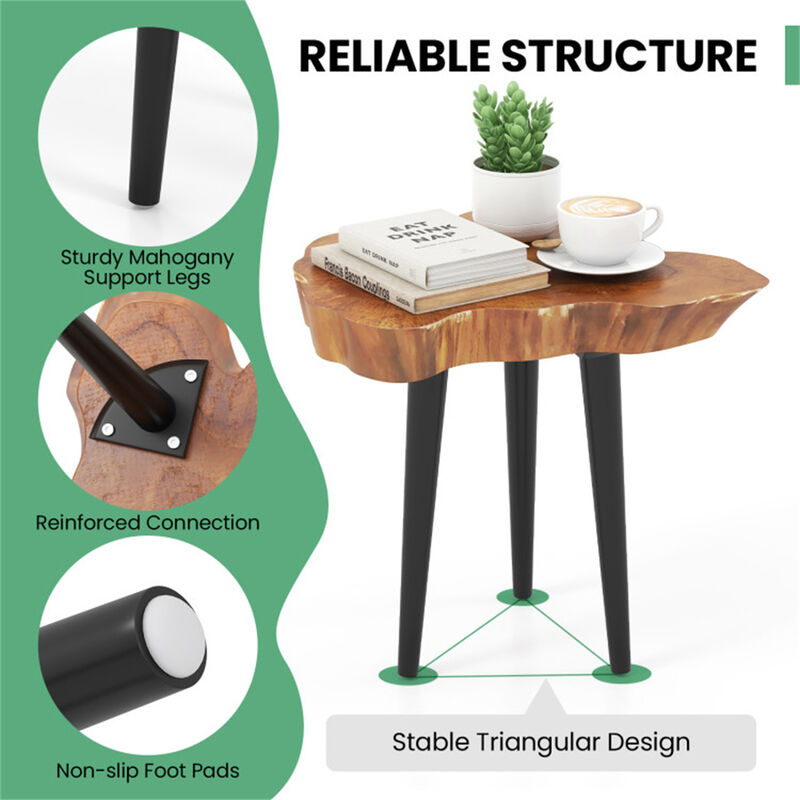 Irregular Solid Teak Wood End Table for Living Room or Bedroom