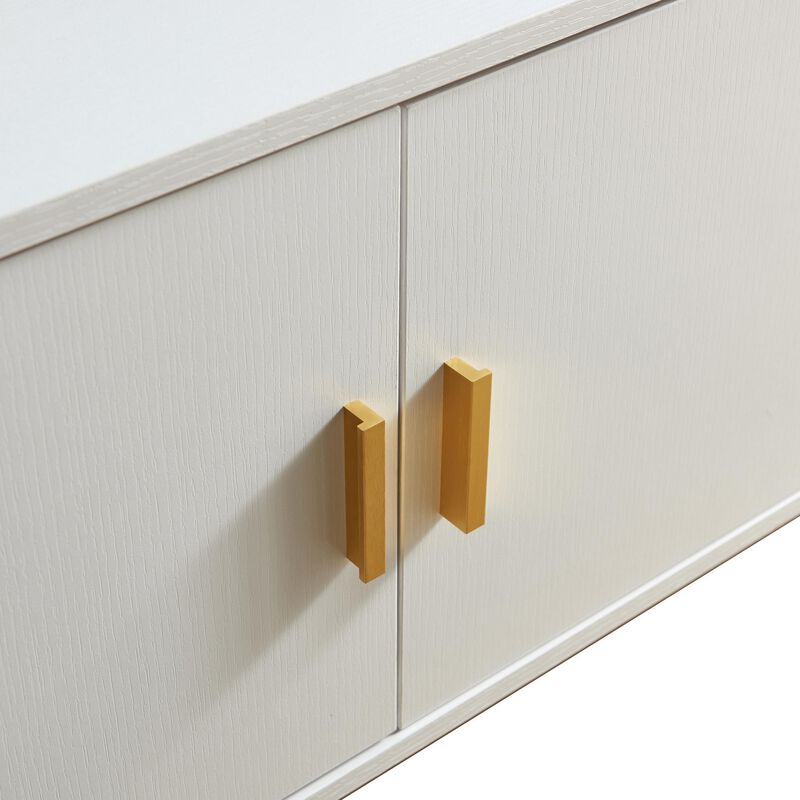 Bery 60 Inch TV Media Entertainment Console, 2 Door Cabinet, White, Gold - Benzara