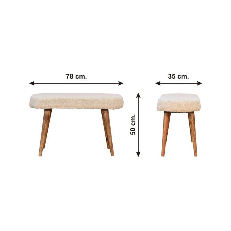 Solid Wood oak-ish Boucle Cream Nordic Bench