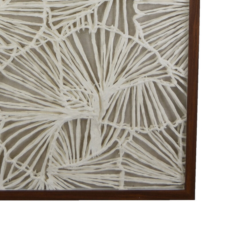 Rectangular Abstract Wall Decor, 24 x 40, Brown, White Natural Fiber - Benzara
