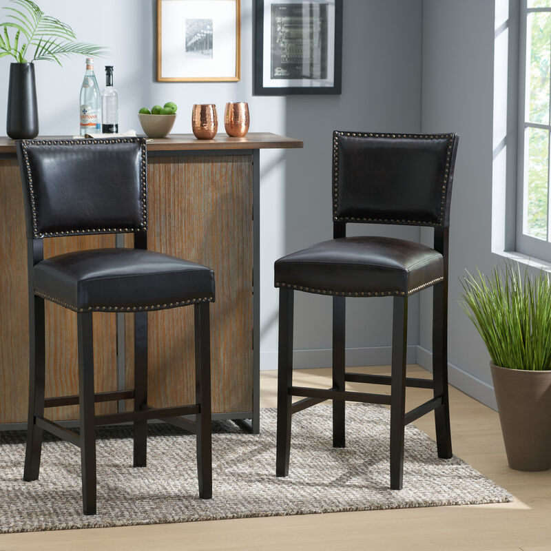 Contemporary Nailhead Barstools with Rubberwood Legs