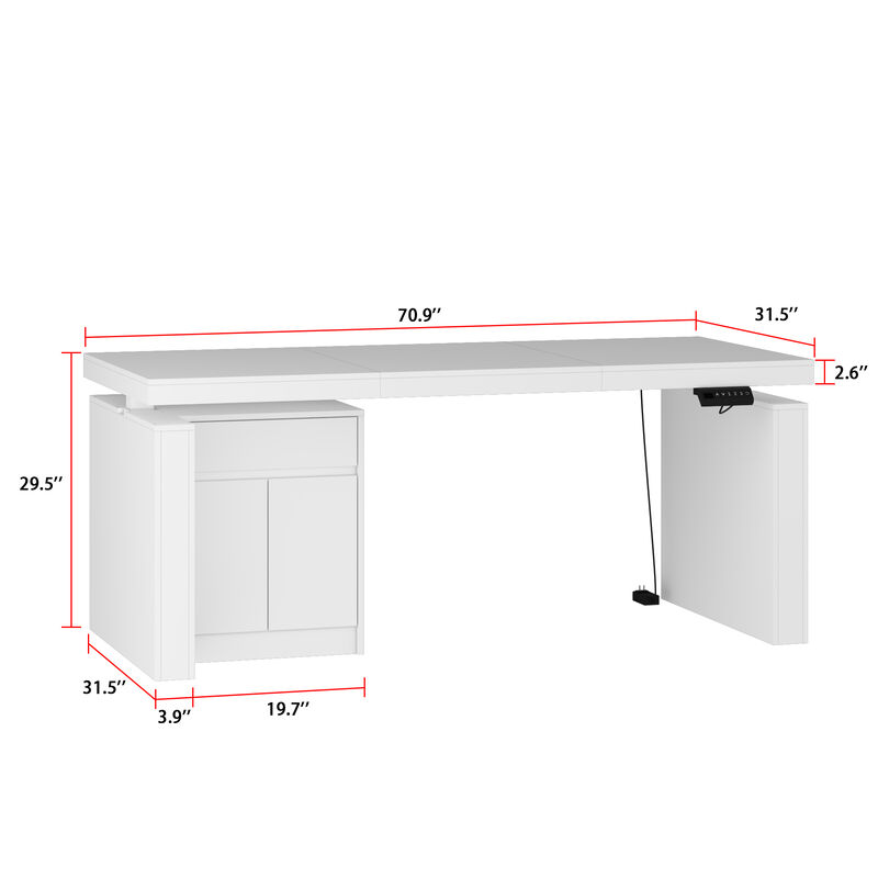 L-Shaped 70.9 in. W Adjustable Height Desk Ergonomic Stand-up Desk White Home Office Sit with Memory Preset Controller