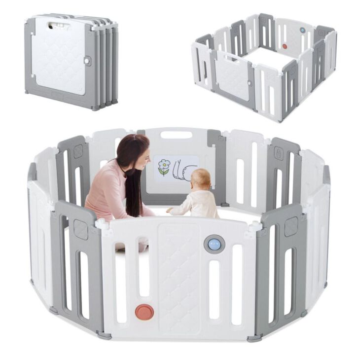 Hivvago 14 Panels Kids Safety Activity Play Center with Drawing Board