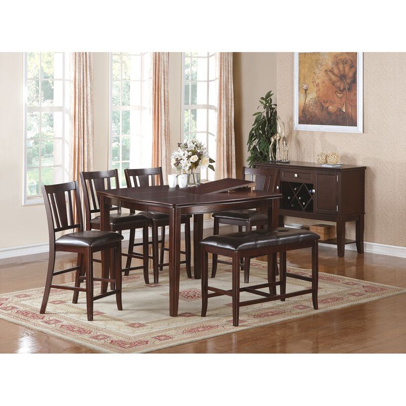 Brown Faux Leather Counter Height Bench