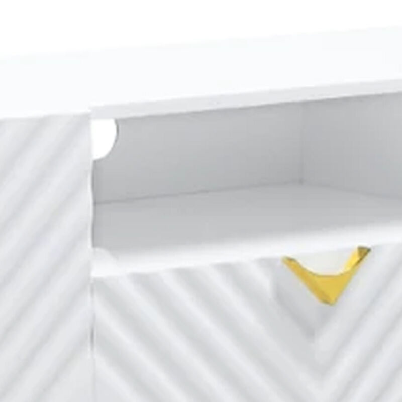 Tyra 79 Inch Modern TV Media Entertainment Center, 2 Doors, White, Gold-Benzara