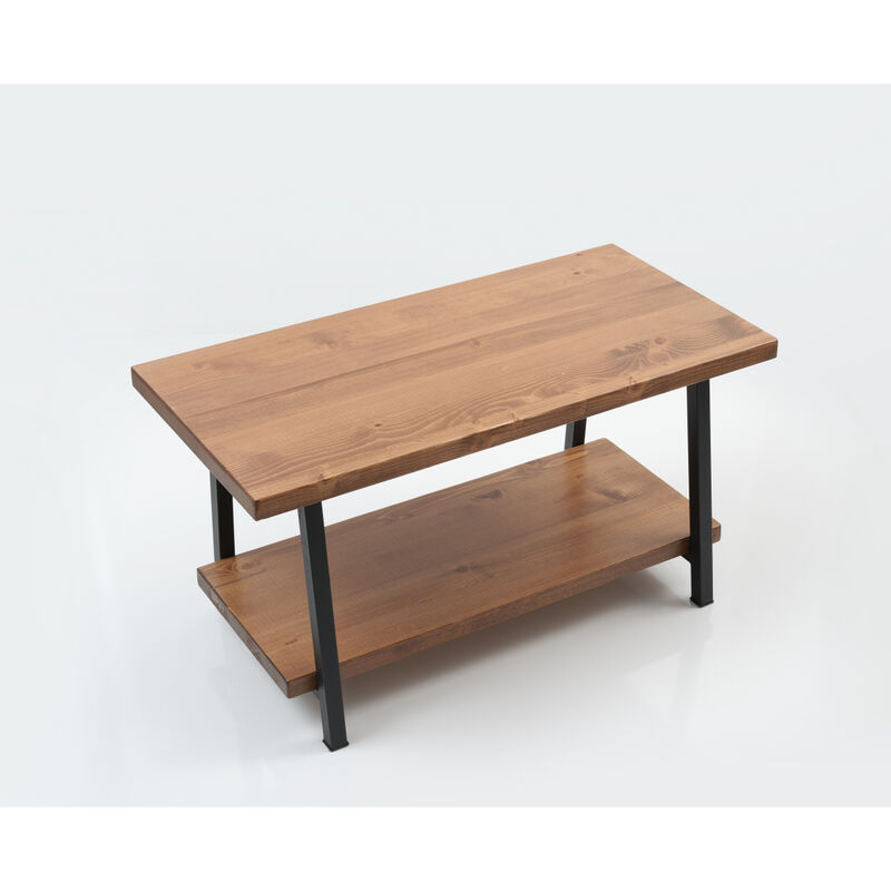Furnish Home Store London 39" Solid Wood Rustic Coffee Cocktail Table For Living Rooms With Shelf