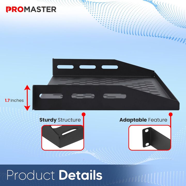 ThePromaster Server Vented Shelf - 2-Pack 19 Inches, 10'' Deep, 1U Universal Integration Server Vented Rack Mounting Tray For Good Airflow, Cantilever Mount, Device and Equipment Wall Mounting - Black