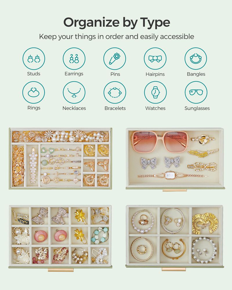 4-Layer Jewelry Box with Glass Lid and 3 Drawers - Modern Organizer for Sunglasses and Big Jewelry