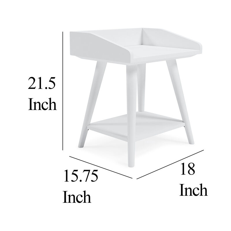Arid Accent Table, 22 Inch, Gallery Rail Tray Top, White Wood - Benzara