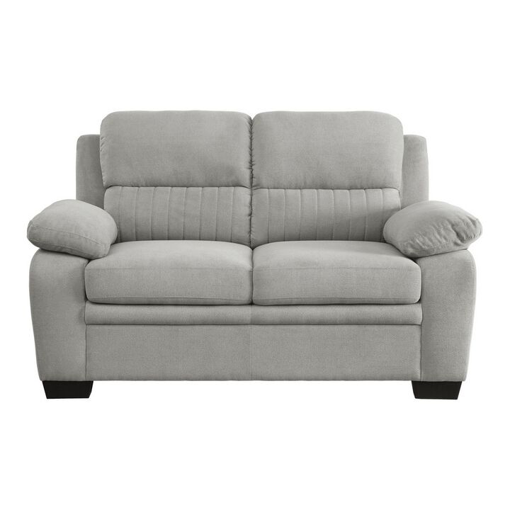Hugh 58 Inch Loveseat, Gray Polyester, Soft Foam Cushioned, Solid Wood - Benzara
