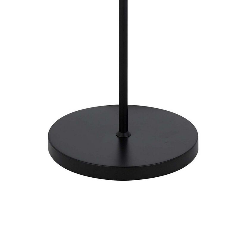 Sie 59 Inch Floor Lamp, White Linen Shade, Round Base, Black Metal Pole - Benzara