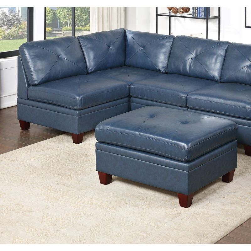 Contemporary Genuine Leather 1 Piece Armless Chair Ink Blue Color Tufted Seat