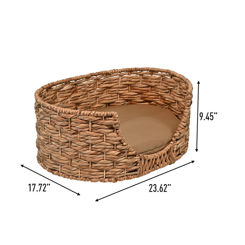 Perri Classic Farmhouse Handwoven Hyacinth Oval Pet Bed with Machine-Washable Cushion