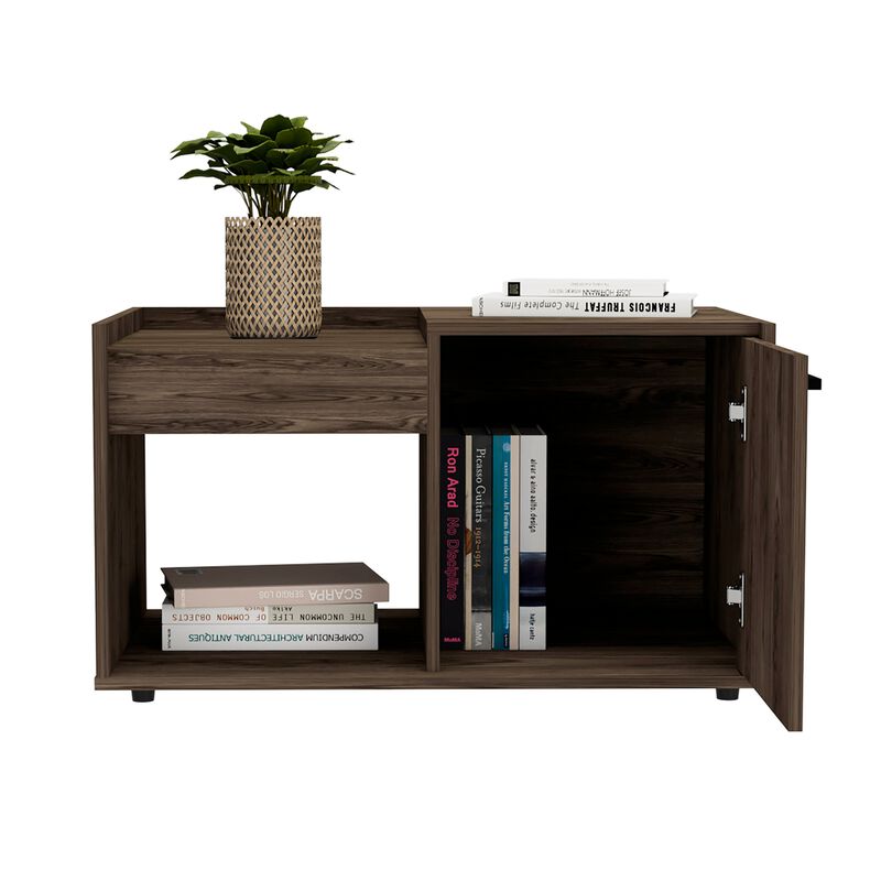 Lyon Coffee Table, Single Door Cabinet, One Open Shelf -Dark Walnut