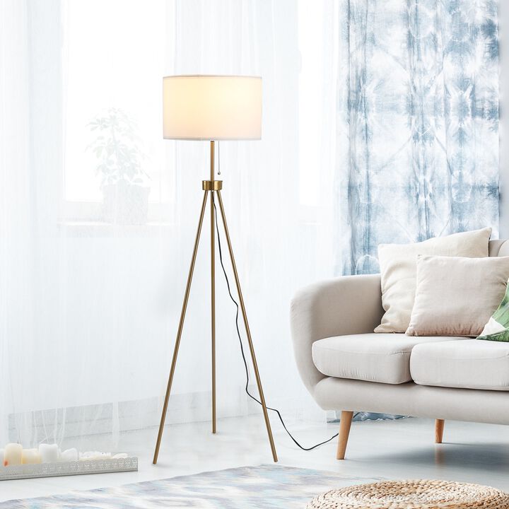 Gold Tripod Elegance: 59.75" Floor Lamp with Fabric Shade