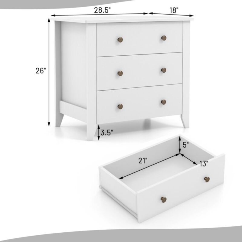 Hivvago 3 Drawer Dresser Chest of Drawers Bedside Table