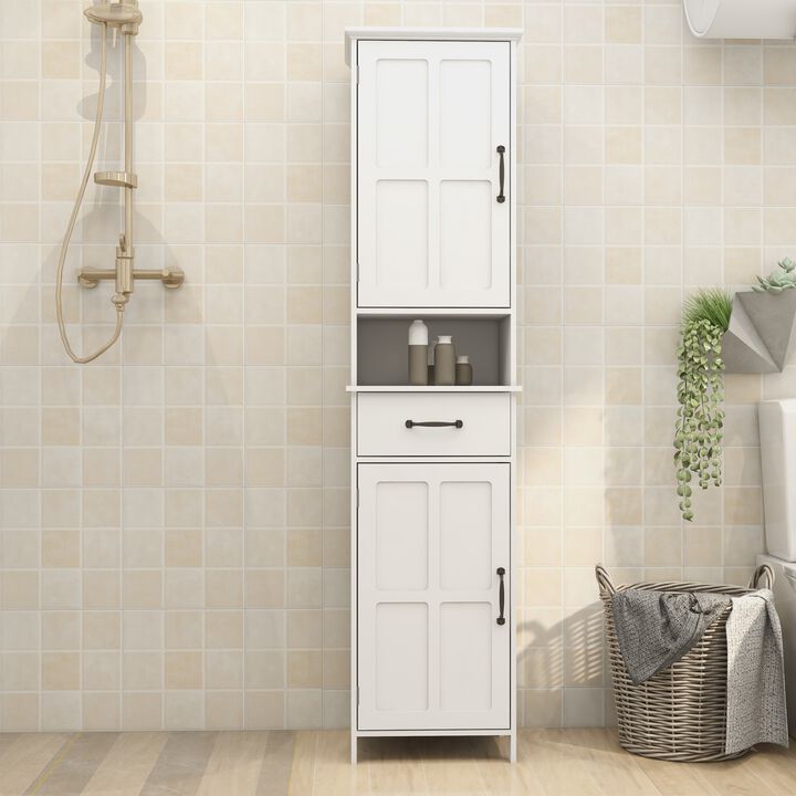 15.75 in. W. x 11.81 in. D x 64.96 in. H White Freestanding Linen Cabinet
