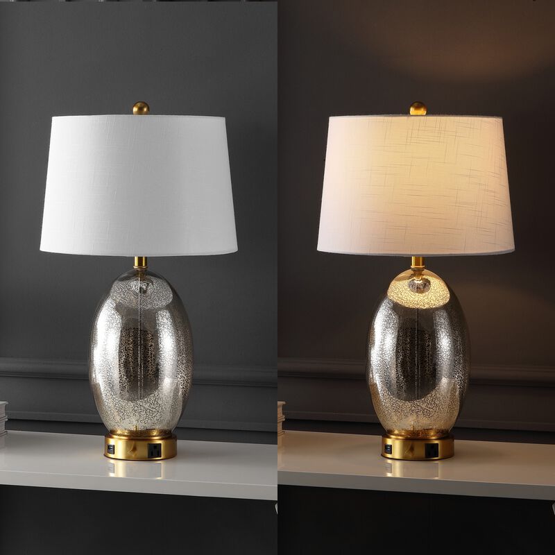Reese 1-Outlet Contemporary Style Iron/Glass LED Table Lamp with USB Charging Port