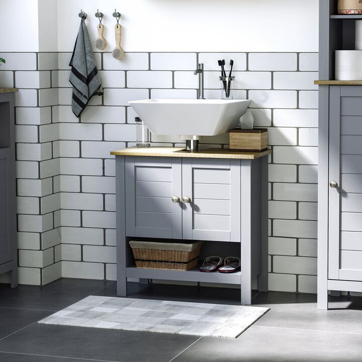Grey Sink Cabinet: Under Sink Bathroom Vanity Unit with Adjustable Shelf